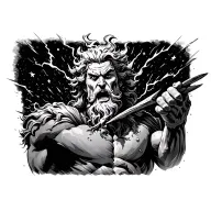 Furious Zeus hurling a bolt into darkness, stars shattering as thunder rips through space behind him tattoo design idea