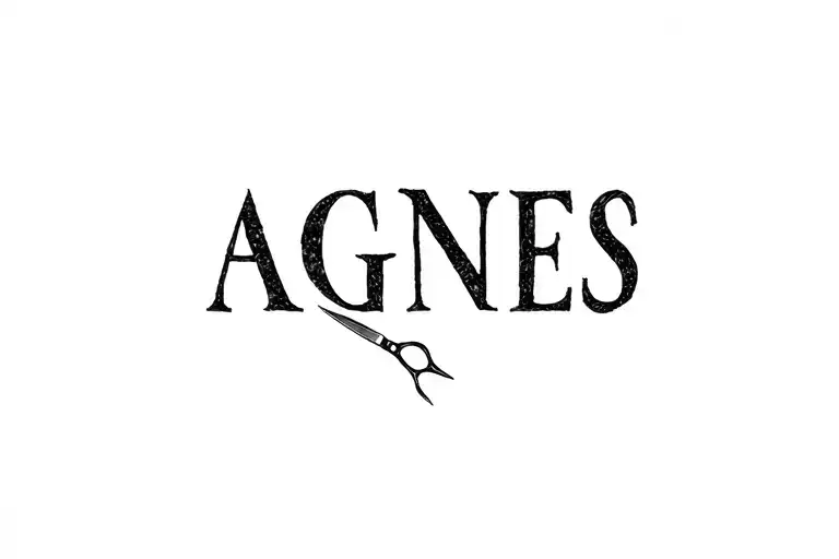 name AGNES with harts and sissors tattoo design idea