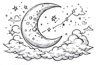 Crescent, moon, and shooting star constellation with clouds  tattoo design idea