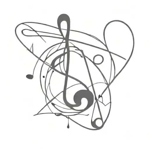Abstract representation of music notes intertwined with drumsticks tattoo design idea