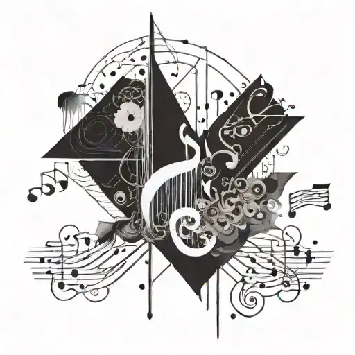 A geometric design incorporating elements of music, art, and literature tattoo design idea
