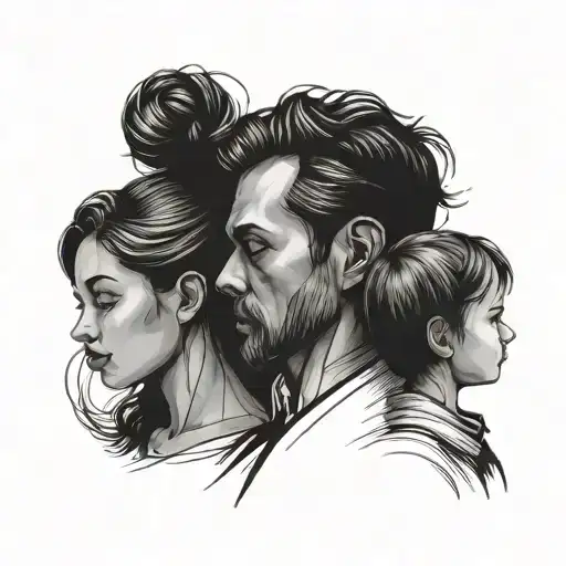 Father 2 daughters minimalist tattoo design idea