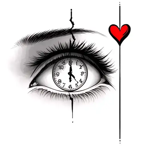 anime right eye with sand clock And left eye with Broken heart tattoo design idea