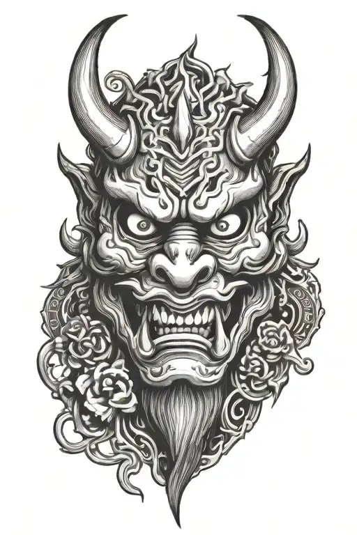oni demon mask tattoo design idea