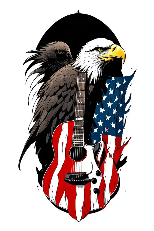bald eagle American flag small guitar tattoo design idea