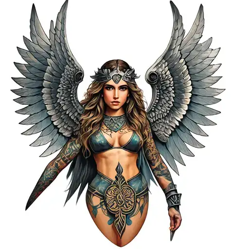 Valkyrie warrior with intricate tattoo design idea