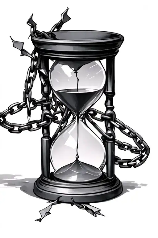 hourglass and broken chain tattoo design idea