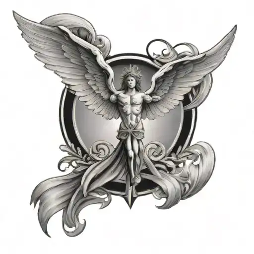 Christian cross with archangel wings spread tattoo design idea