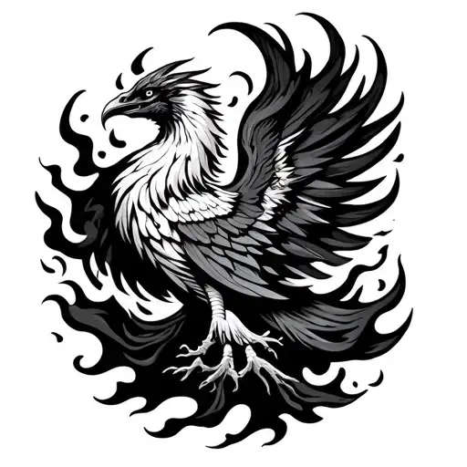 a black and white flaming phoenix for upper arm/shoulder tattoo tattoo design idea