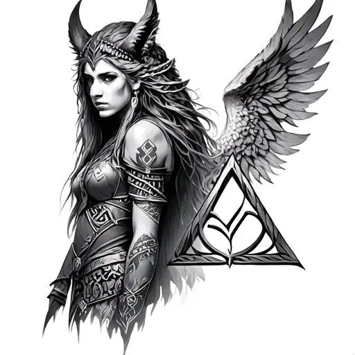 freya bindrune with valknut tattoo design idea
