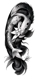 Sketch a Japanese style men's sleeve with lycoris, koi carp and snake tattoo design idea