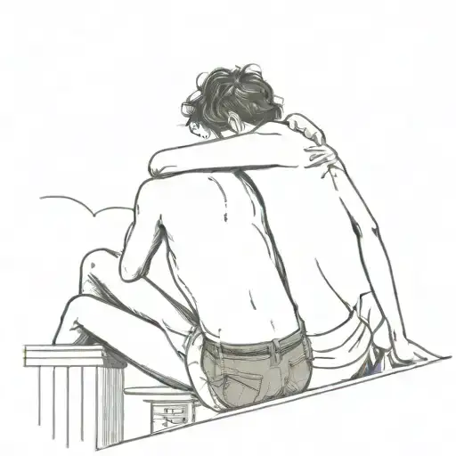 a fling couple boy 22 with only his pants taken down and girl 24 with a top no pants laying on a building top night  tattoo design idea