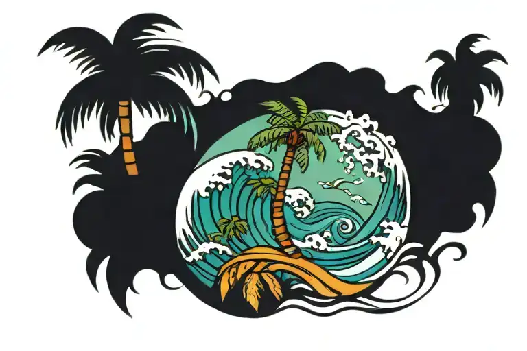 Palm Tree With Wave tattoo design idea