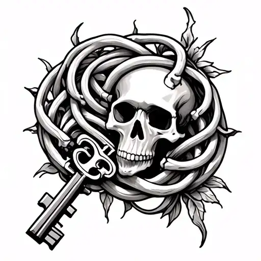 skeleton key intertwined tattoo design idea