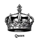 A crown with feminine linings. vertical symmetry. below place the text "Queen" tattoo design idea