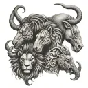 sea horse, lion and a elephant head tattoo design idea