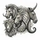 sea horse, lion and a elephant head tattoo design idea