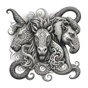 sea horse, lion and a elephant head tattoo design idea