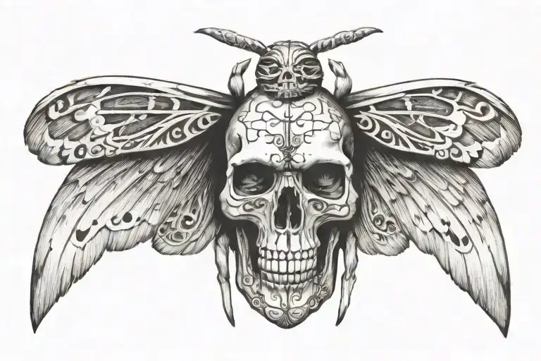 moth with wings spread and skull on its back tattoo design idea