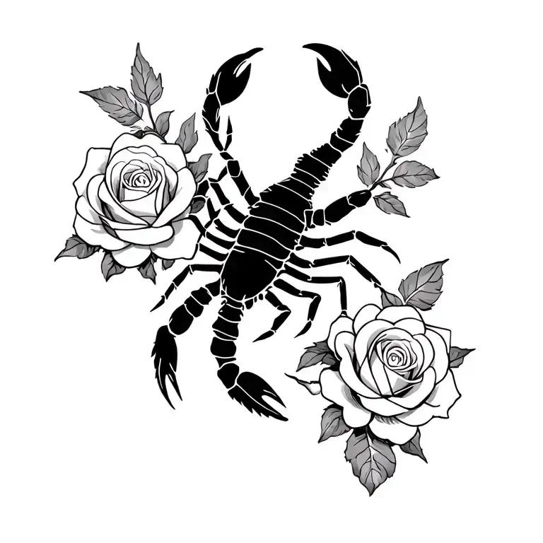 scorpion and roses intertwined tattoo design idea