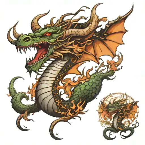 Dragon taurus and landscape tattoo design idea