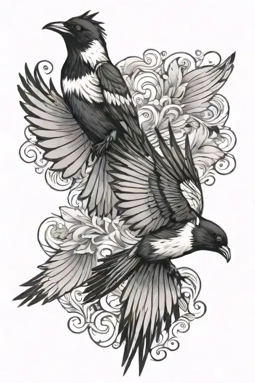 two magpies flying tattoo design idea