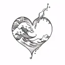 fine line heart filled with japanese wave that spills out of shape tattoo design idea