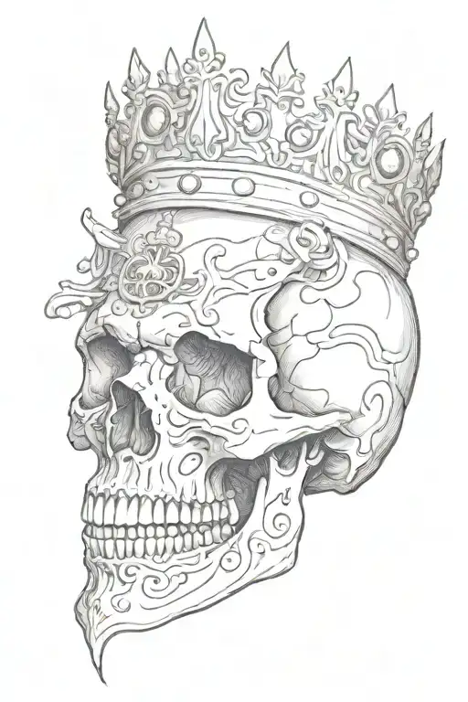 Skull with no lower jaw wearing a small crown  tattoo design idea
