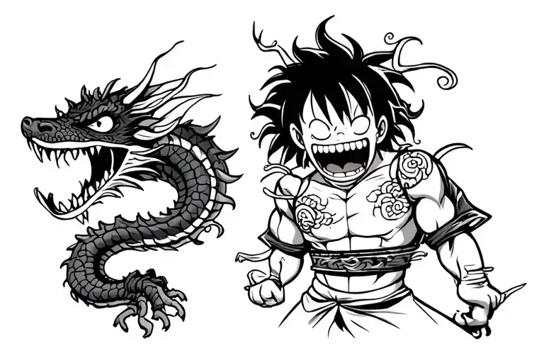 kaido dragon and luffy gear 5  tattoo design idea