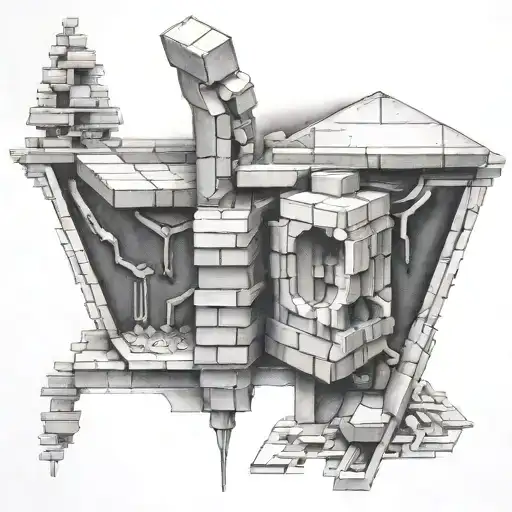 broken down with bricks tattoo design idea