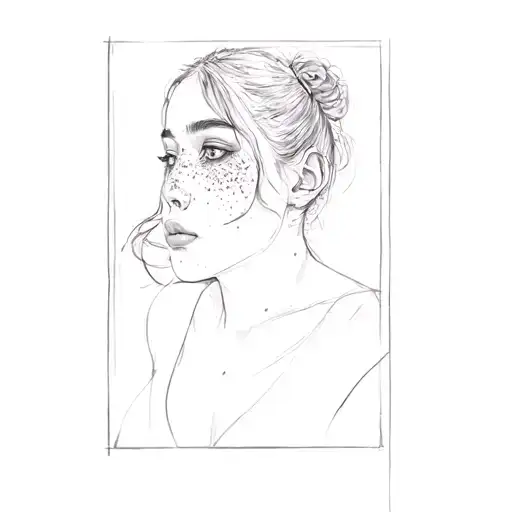 a woman with freckles tattoo design idea