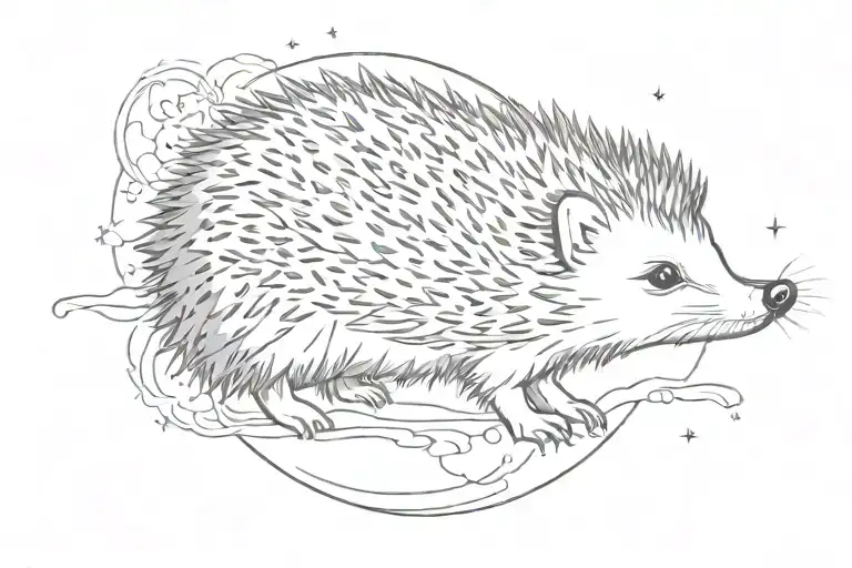 a hedgehog taking with the full moon tattoo design idea