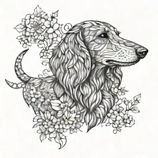 long-haired dachshund made of flowers tattoo design idea