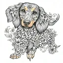 long-haired dachshund made of flowers tattoo design idea