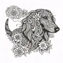 long-haired dachshund made of flowers tattoo design idea