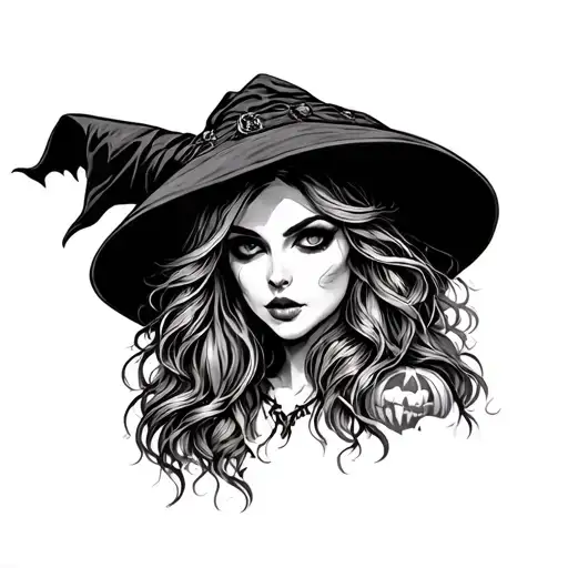 witch with titties Halloween  tattoo design idea