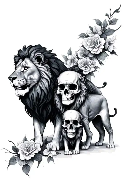 Family 5 lion  Memento Mori  tattoo design idea