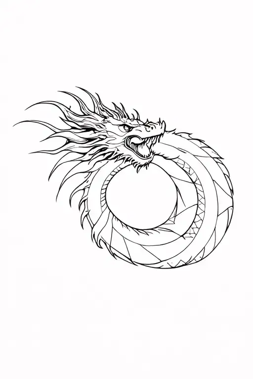 fine line dragon with face looking up at the sky tattoo design idea