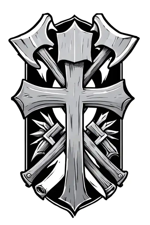 cross and axes crossed tattoo design idea