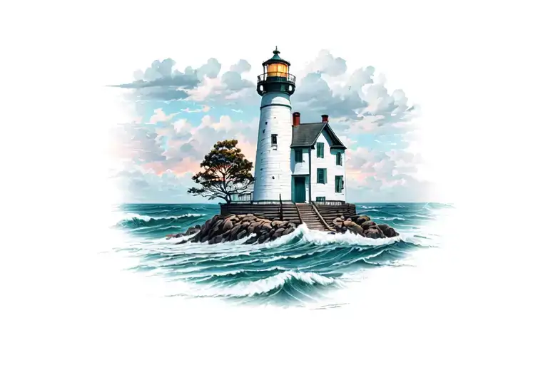 Lighthouse near ocean tattoo design idea