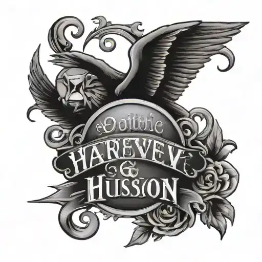 gothic lettering design that says Harvey & Hudson tattoo design idea