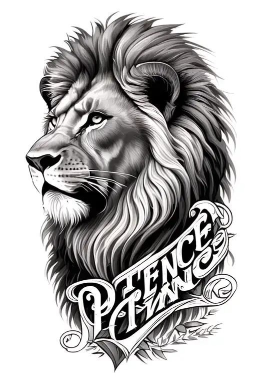 Lion with patience word tattoo design idea