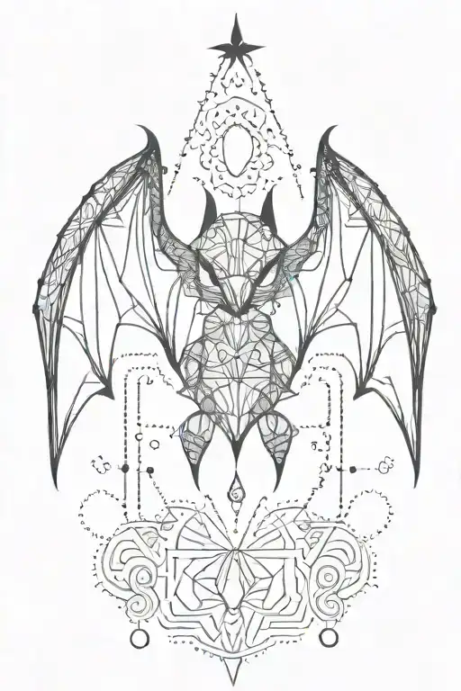cute bat lace beads tattoo design idea