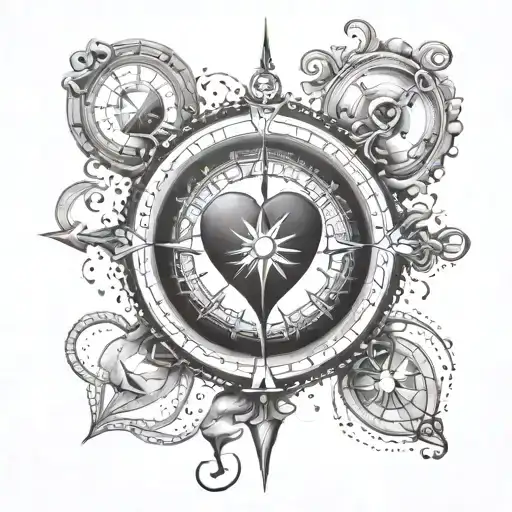 Infinite heart with a navigation compass tattoo design idea