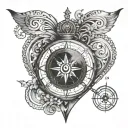 Infinite heart with a navigation compass tattoo design idea