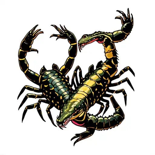 Scorpion and alligator in love tattoo design idea