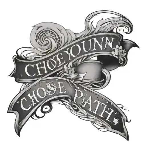 path that splits into 2 paths, "choose your own path" written tattoo design idea