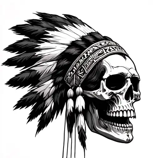 Native American skull puppeteer pulling strings attached tattoo design idea