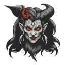  red krampus girl portrait with bat tattoo style cartoon drawing no background tattoo design idea