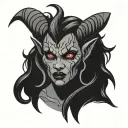 red krampus girl portrait with bat tattoo style cartoon drawing no background tattoo design idea